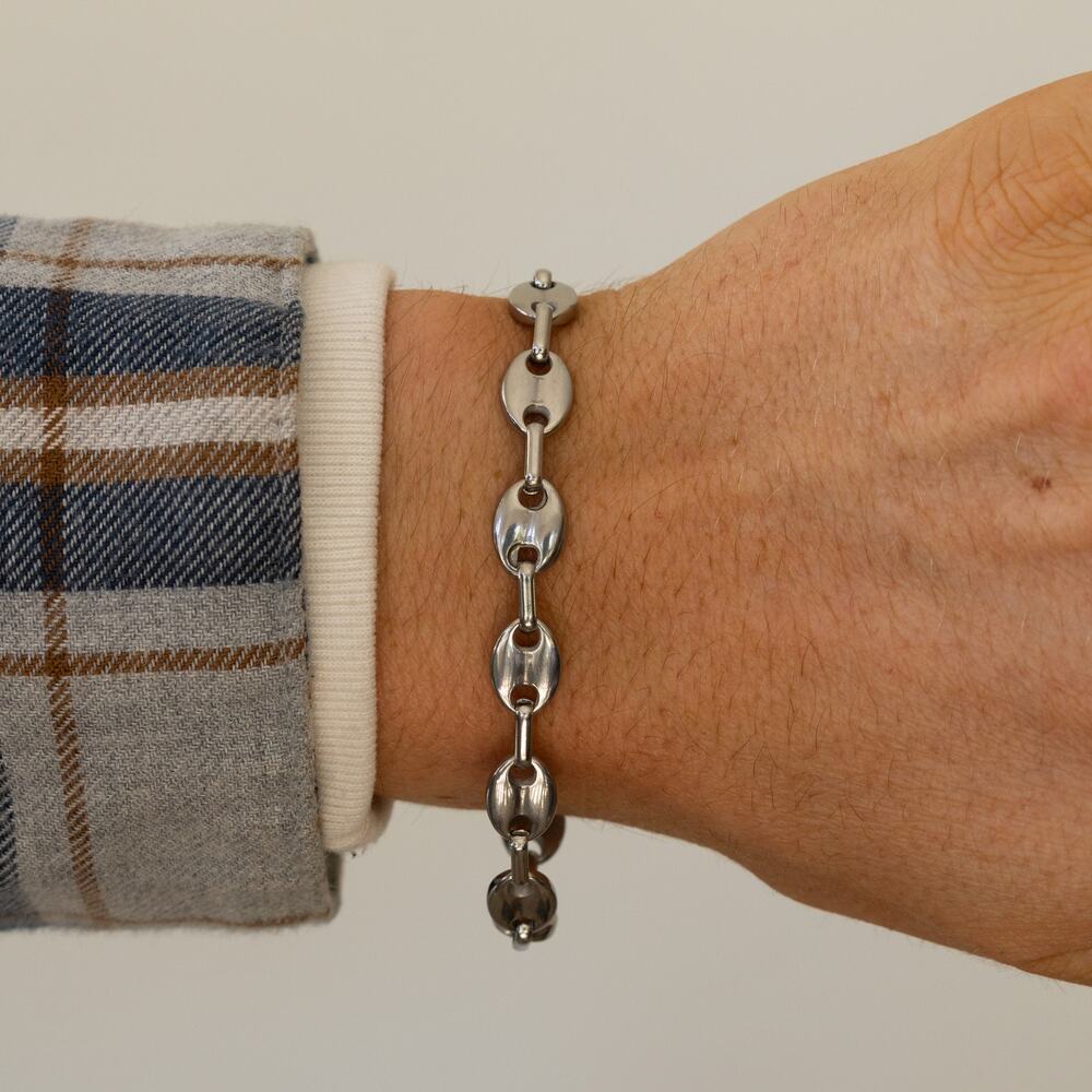 Silver Stainless Steel Oval Link Bracelet - Picture 7 of 11